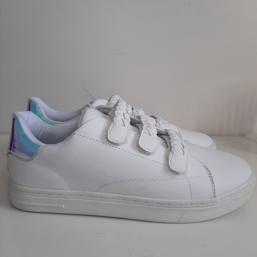 White Sneakers with Iridescent Heel